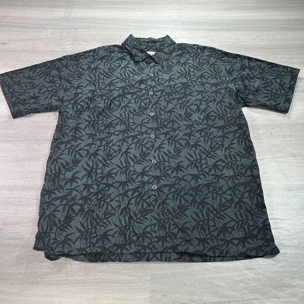 Johari West Shirt Mens XL Green Black Hawaiian Aloha Camp Button Front Cotton